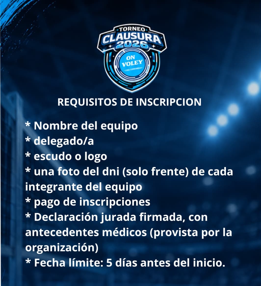 Requisitos de inscripción Torneo Clausura 2026